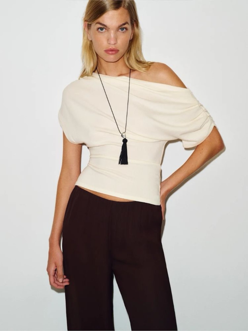 Reformation Iris Cream Off-Shoulder Knit Top